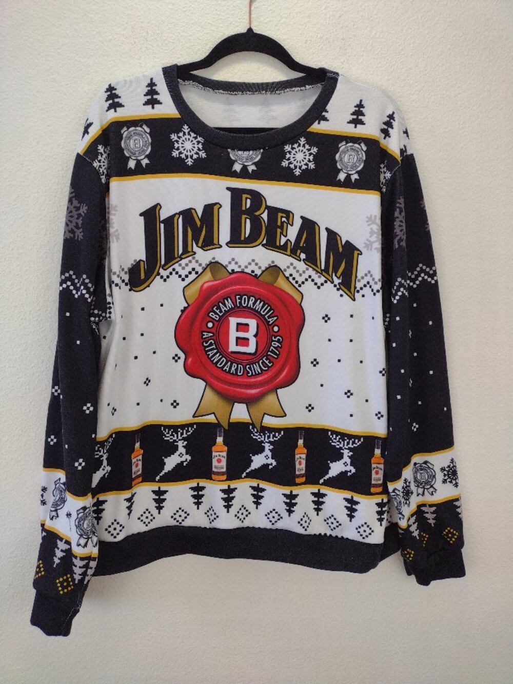 Jim Beam Men's Christmas Holiday Sweater XL White Black